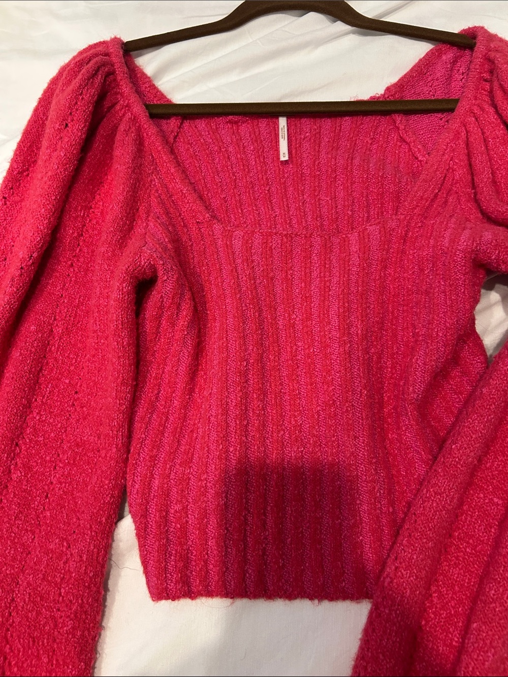 Free People Fuchsia Ribbed Square-Neck Sweater